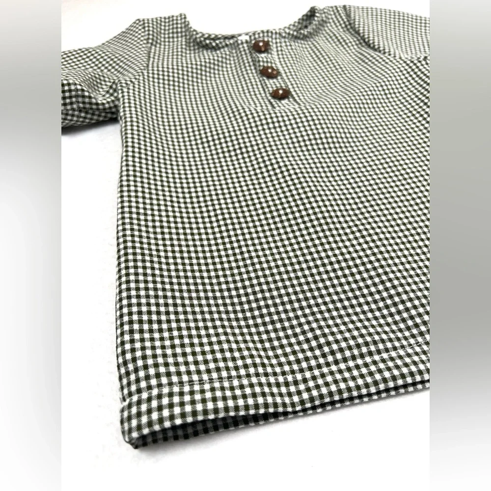 KNOTTED FERN Toddler Girls Short Sleeve Tunic 2T Green Gingham‎ Neutral Fall